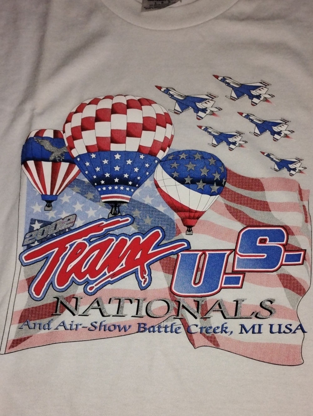 White Patriotic Hot Air Balloon & Jets Graphic Tee -2002 Team U.S. Nationals